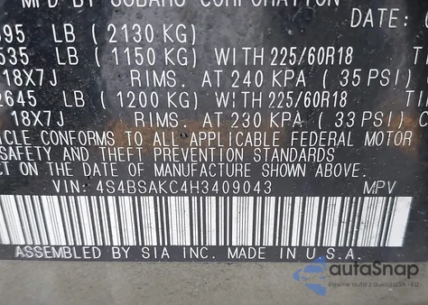 2017 Subaru Outback 2.5I Limited from USA, damaged, VIN 4S4BSAKC4H3409043